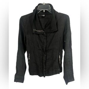 Inizio Women's 100%‎ Linen Black Moto Style Full Zip Jacket Lagenlook- Size M